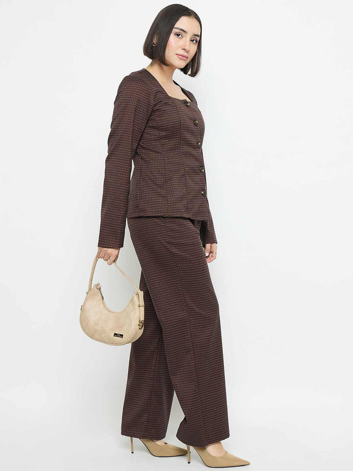 Madame Solid Brown Flared Trousers