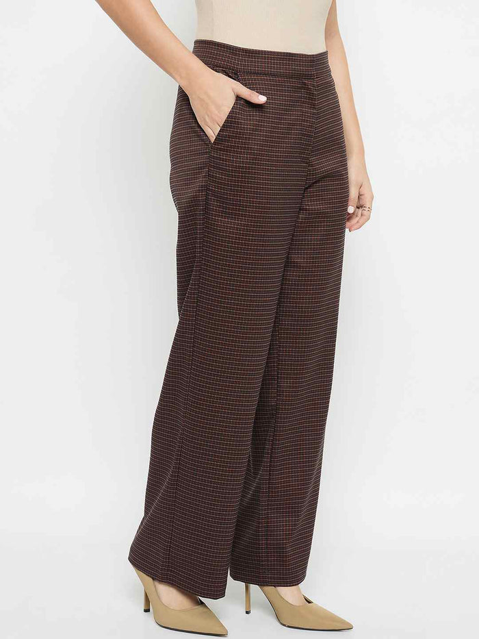 Madame Solid Brown Flared Trousers