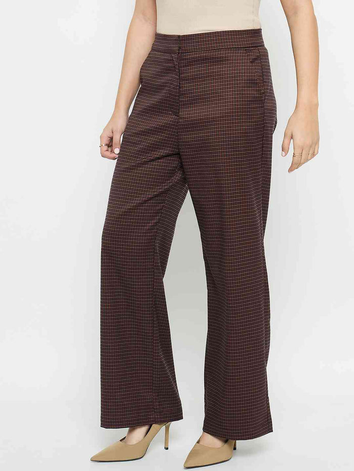 Madame Solid Brown Flared Trousers