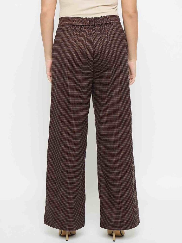 Madame Solid Brown Flared Trousers