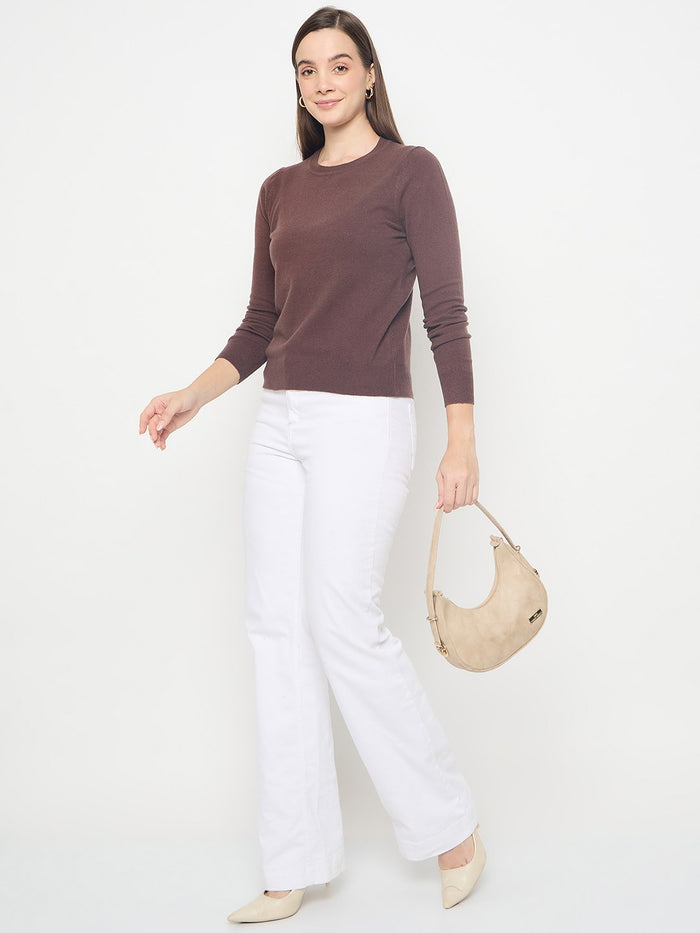 Madame Solid Coffee Brown Pullover Sweater