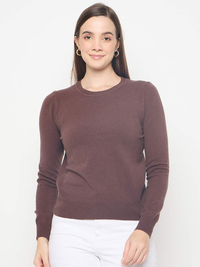 Madame Solid Coffee Brown Pullover Sweater