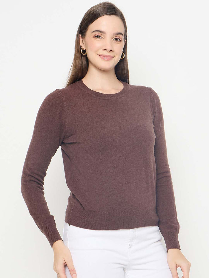Madame Solid Coffee Brown Pullover Sweater
