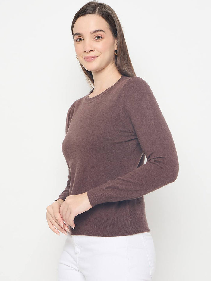 Madame Solid Coffee Brown Pullover Sweater