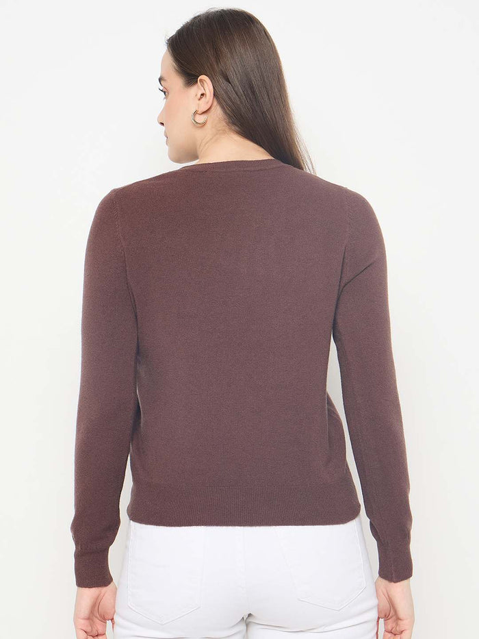 Madame Solid Coffee Brown Pullover Sweater