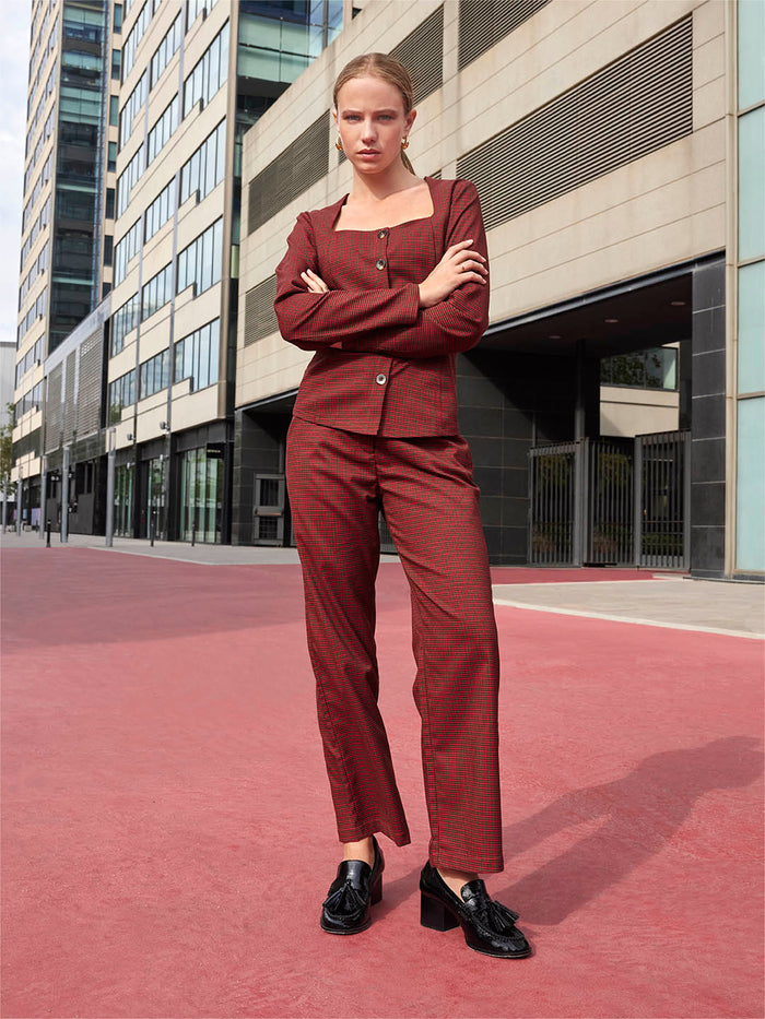 Madame Solid Red Flared Trousers