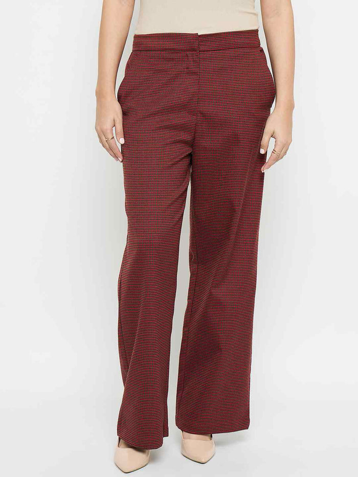 Madame Solid Red Flared Trousers