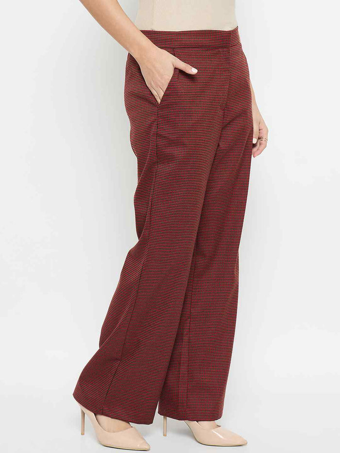 Madame Solid Red Flared Trousers