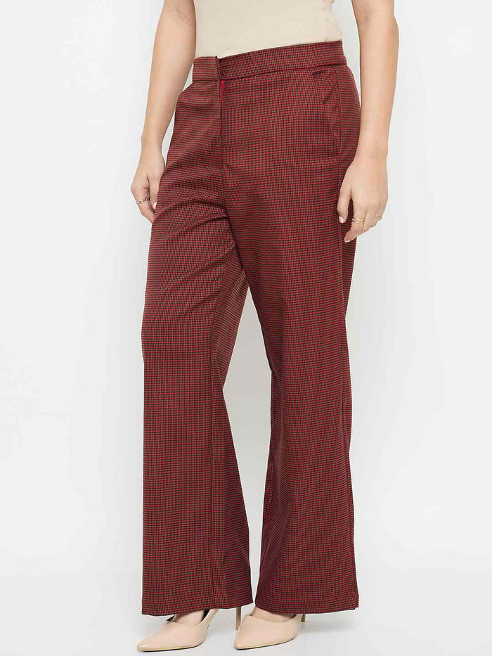 Madame Solid Red Flared Trousers