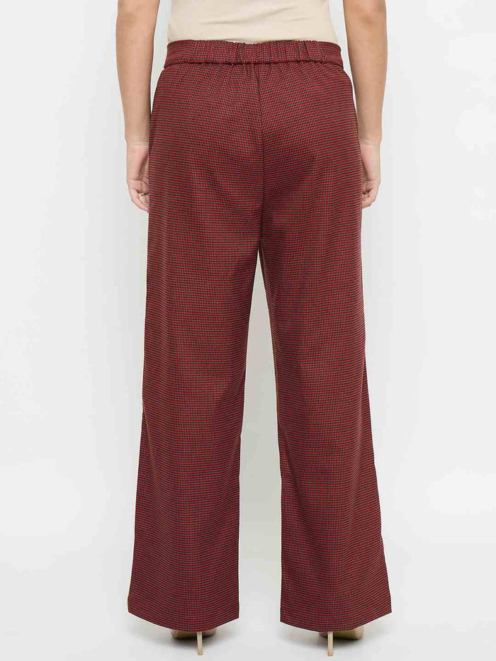 Madame Solid Red Flared Trousers