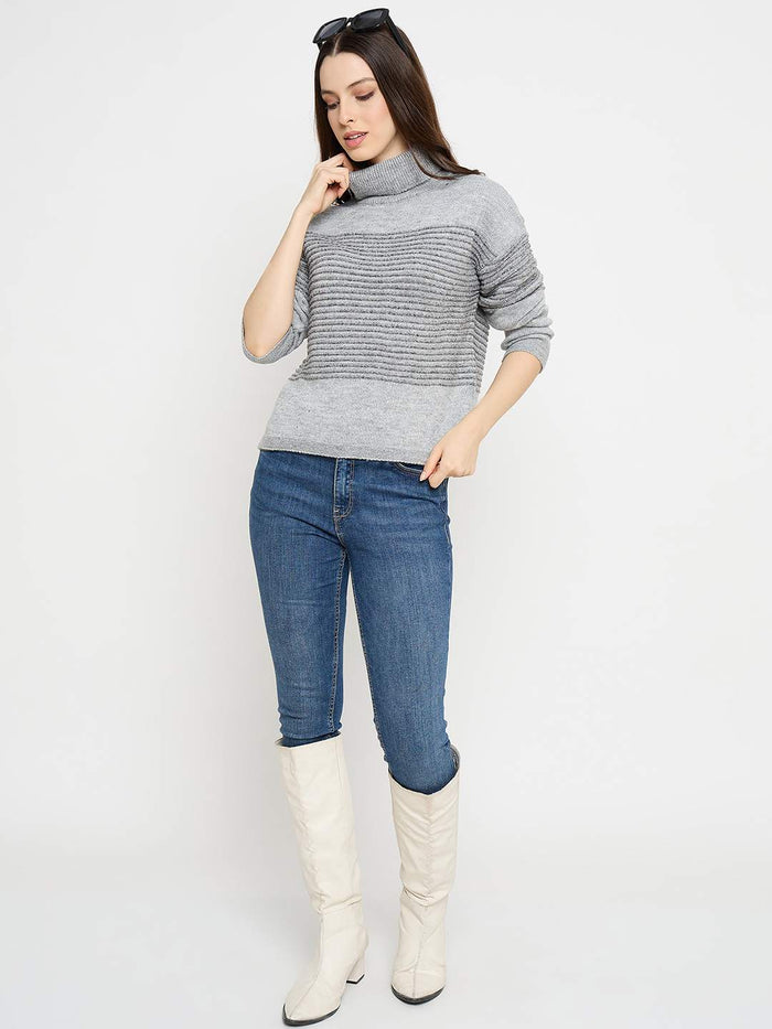 Madame Striped Grey High Neck Sweater
