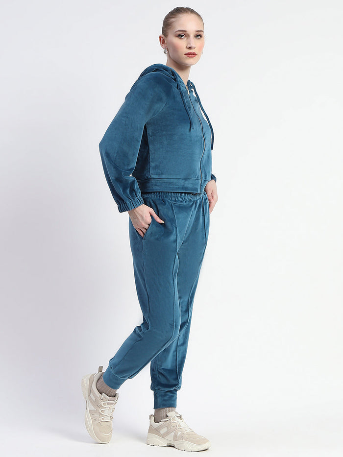 Madame Teal Zipped Sweatshirt With Tube Top And Elasticated Bottoms