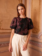 Madame Textured Burgundy Puff Sleeve Top