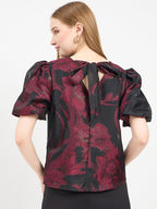 Madame Textured Burgundy Puff Sleeve Top
