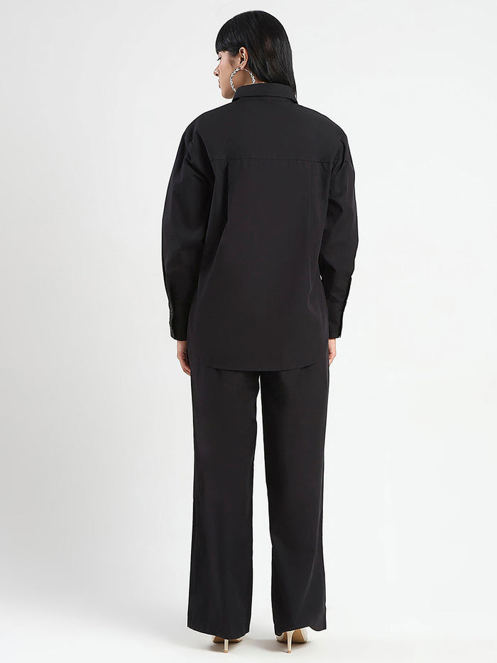 Madame Textured Shirt and Bottoms Black Co-ord Set