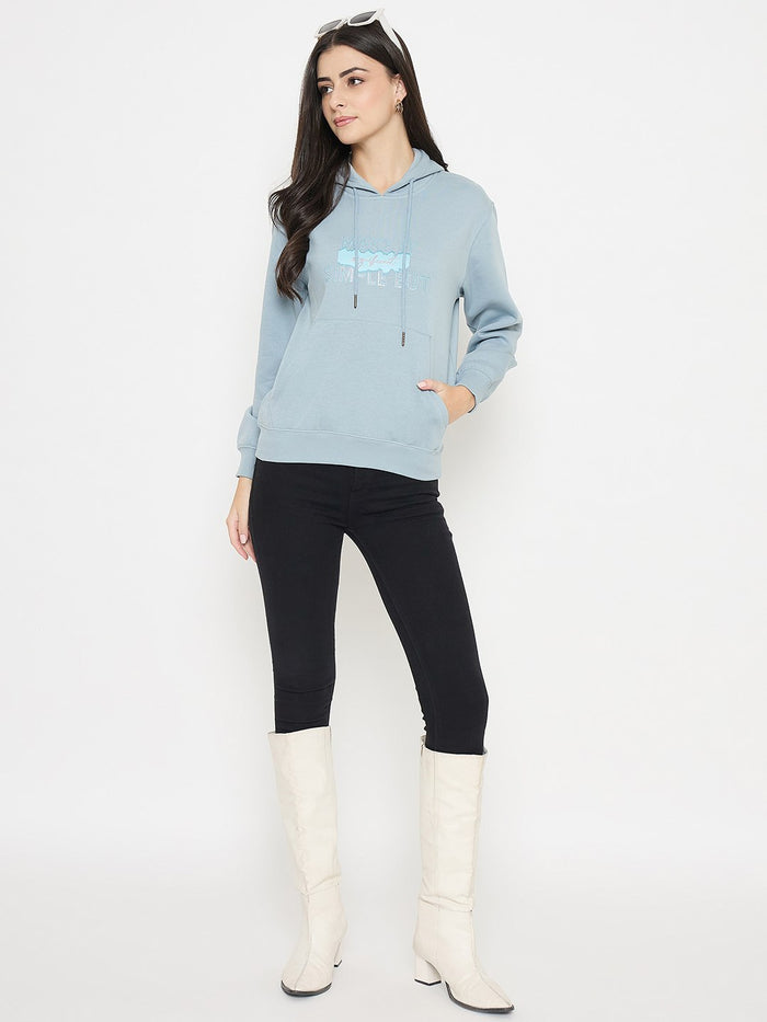 Madame Typography Print Light Sky Cotton Blend Sweatshirt