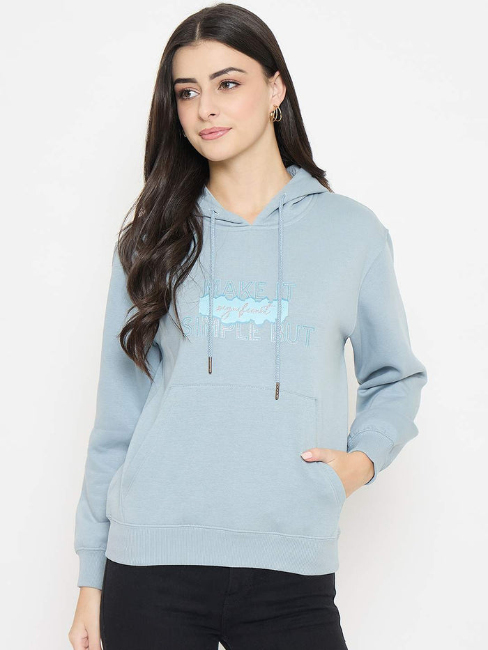 Madame Typography Print Light Sky Cotton Blend Sweatshirt