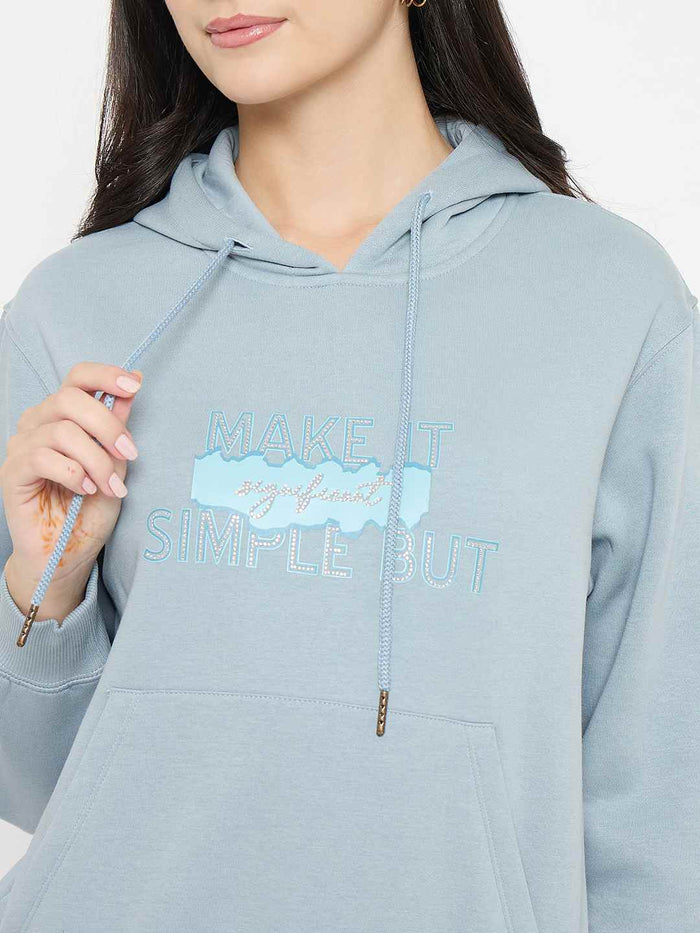 Madame Typography Print Light Sky Cotton Blend Sweatshirt