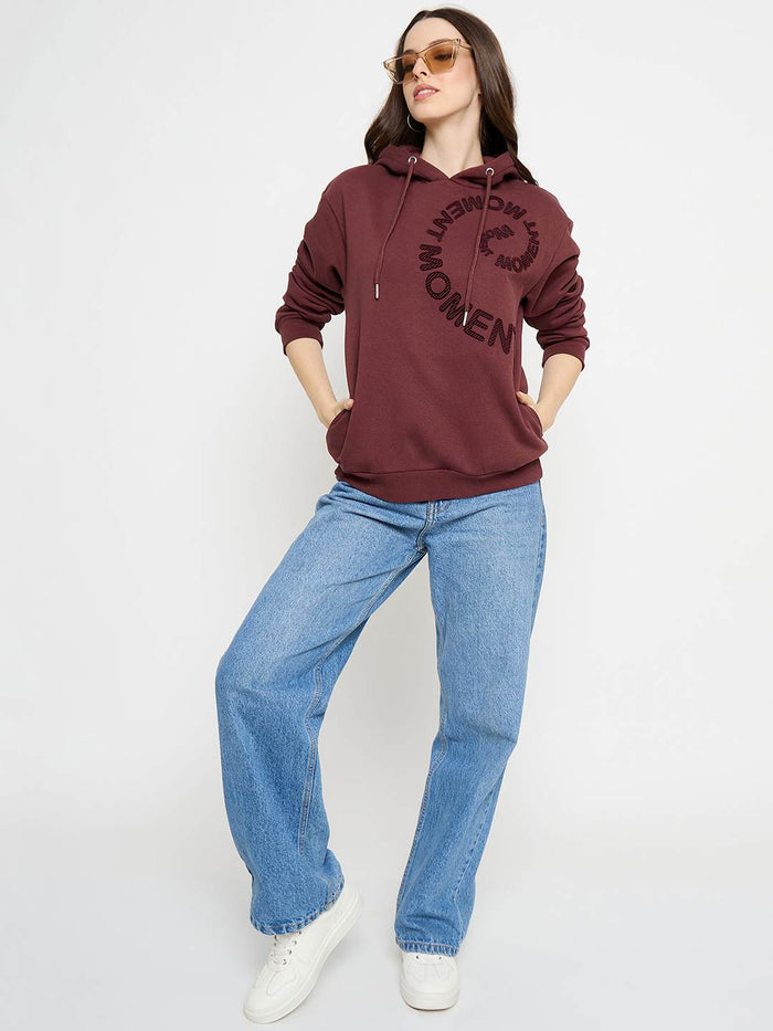 Madame Typograpy Print Hooded Brown Sweatshirt