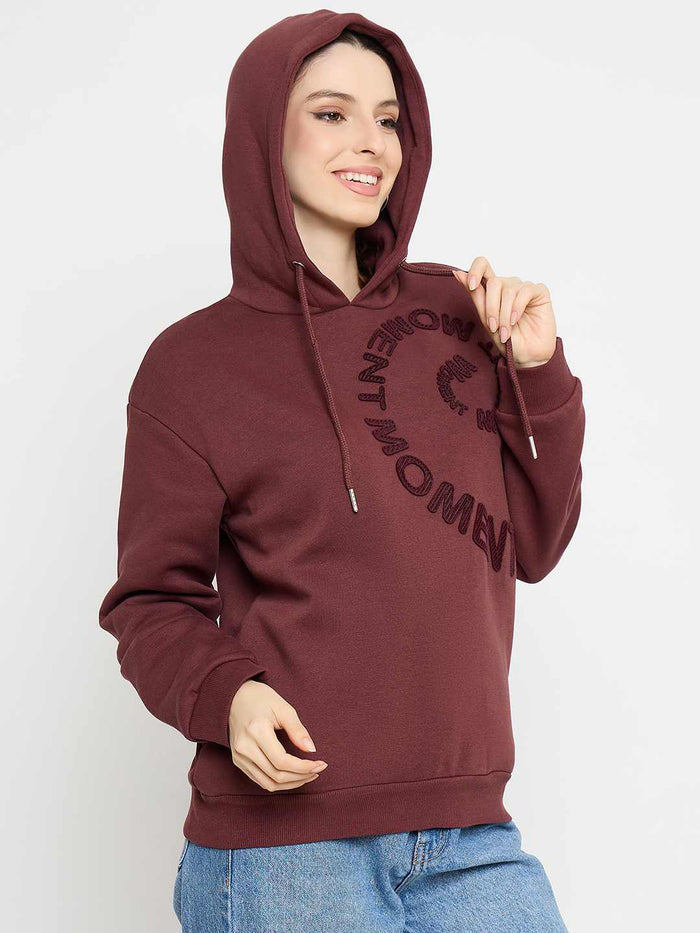 Madame Typograpy Print Hooded Brown Sweatshirt
