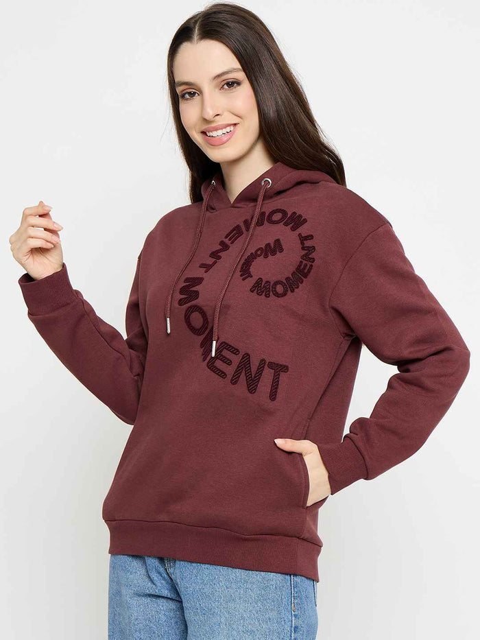 Madame Typograpy Print Hooded Brown Sweatshirt