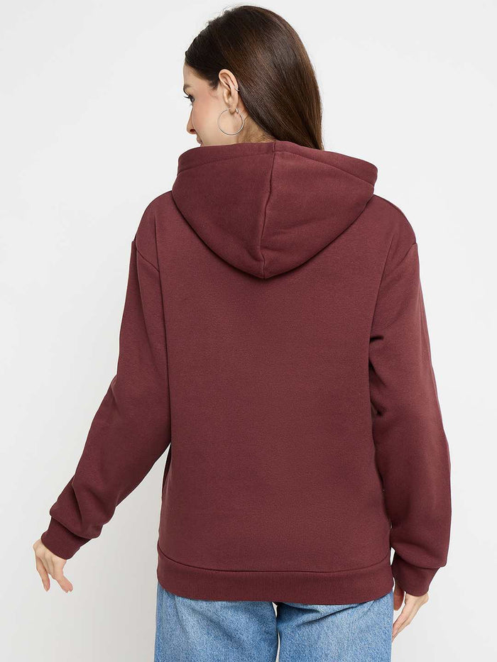 Madame Typograpy Print Hooded Brown Sweatshirt