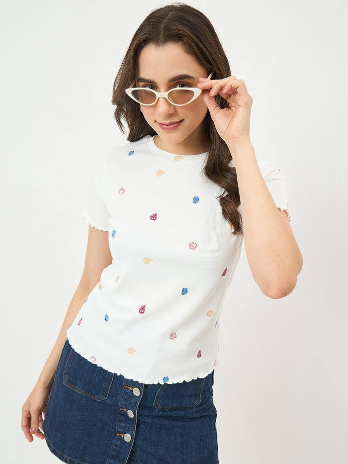 Madame White Stretch Half-Sleeve Top