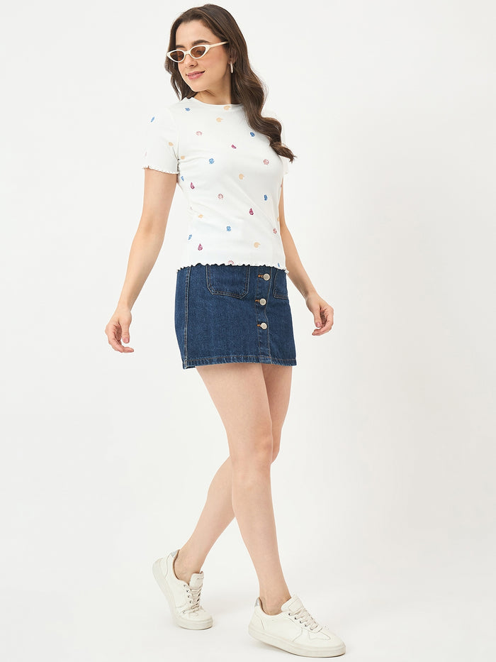 Madame White Stretch Half-Sleeve Top