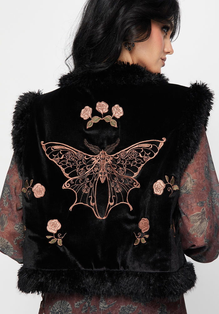 Maeve Faux Fur Embroidered Moth Gilet