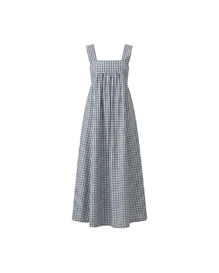 MARGIE TIE-BACK MAXI DRESS BABY BLUE NAVY GINGHAM