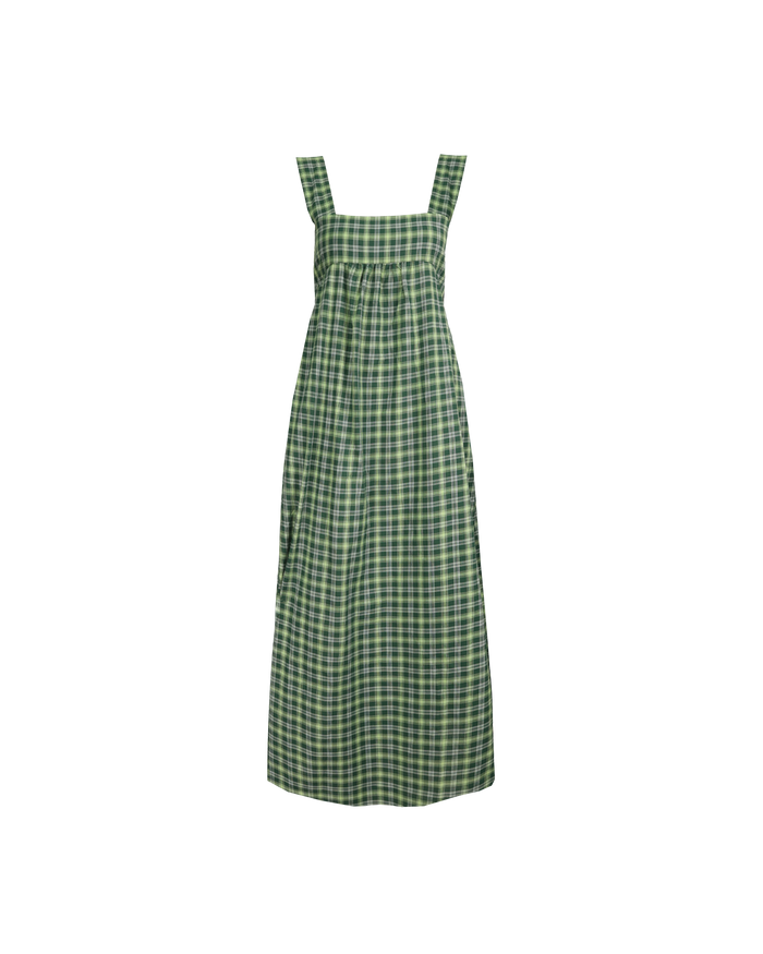 MARGIE TIE-BACK MAXI DRESS GREEN TARTAN