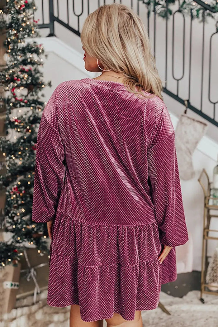 Shop Meadow Mauve Plus Size Textured Velvet Tiered Button V Neck Dress at eAura