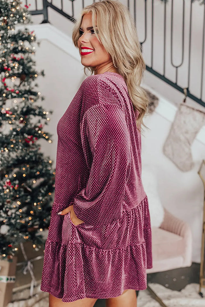 Shop Meadow Mauve Plus Size Textured Velvet Tiered Button V Neck Dress at eAura