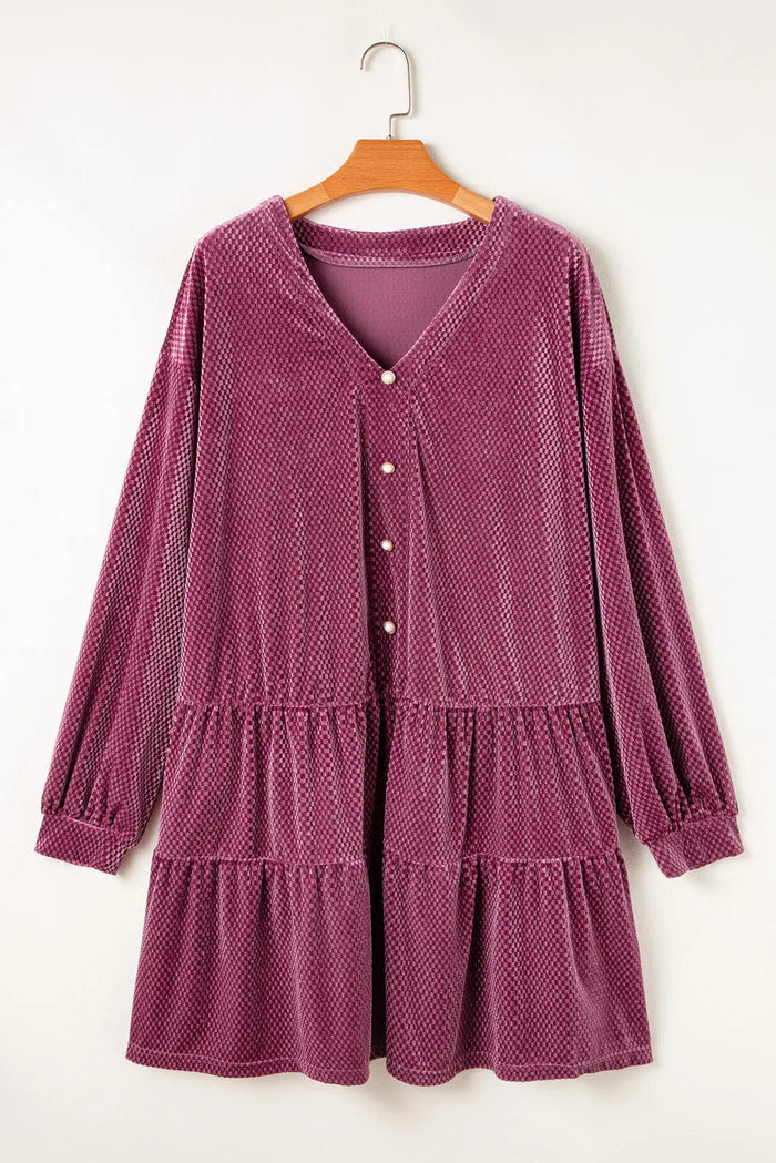 Shop Meadow Mauve Plus Size Textured Velvet Tiered Button V Neck Dress at eAura