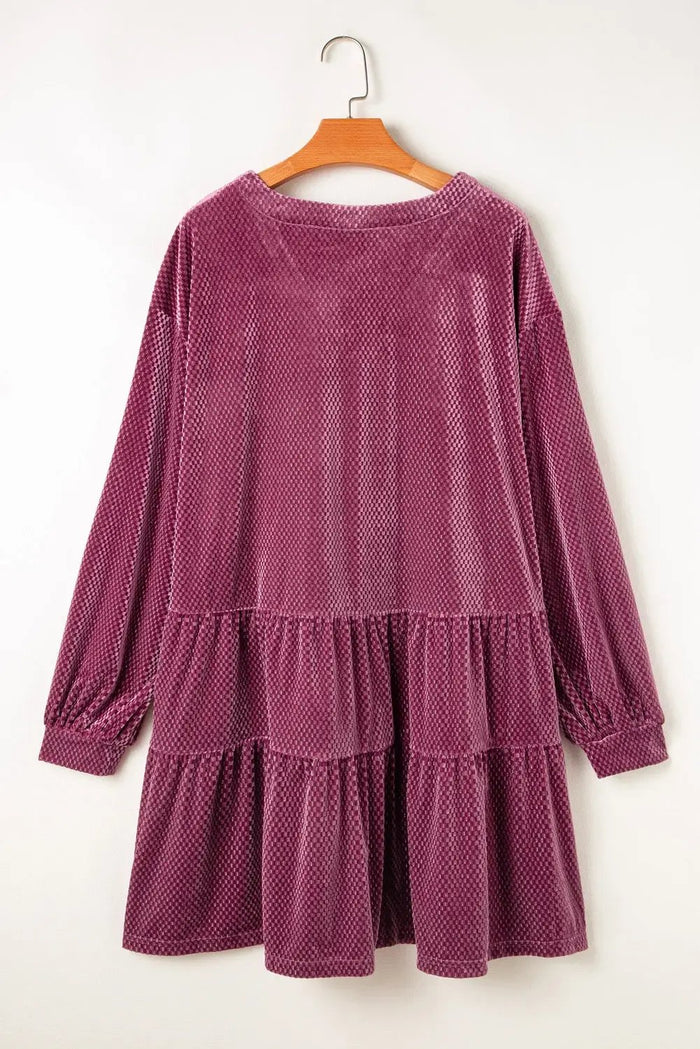 Shop Meadow Mauve Plus Size Textured Velvet Tiered Button V Neck Dress at eAura