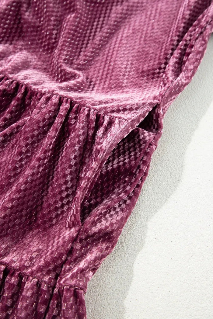 Shop Meadow Mauve Plus Size Textured Velvet Tiered Button V Neck Dress at eAura