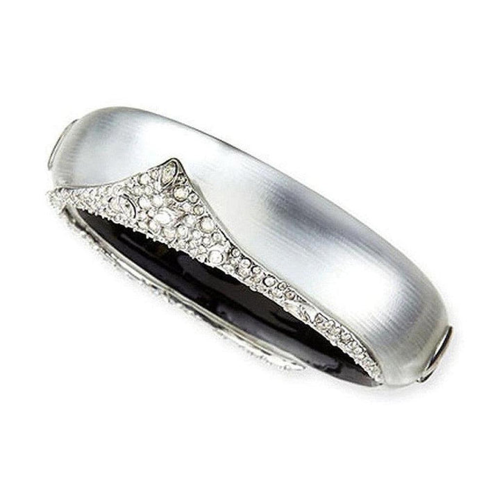 Crystal-encrusted hinge bracelet with brushed silver finish