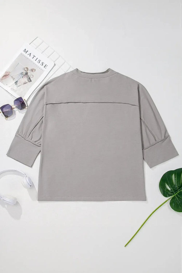 Shop Medium Grey Floral Star Patched Pattern 3/4 Sleeve Plus Size Top at eAura