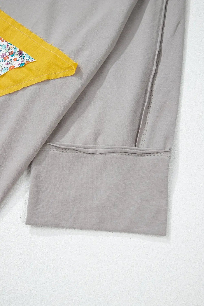 Shop Medium Grey Floral Star Patched Pattern 3/4 Sleeve Plus Size Top at eAura