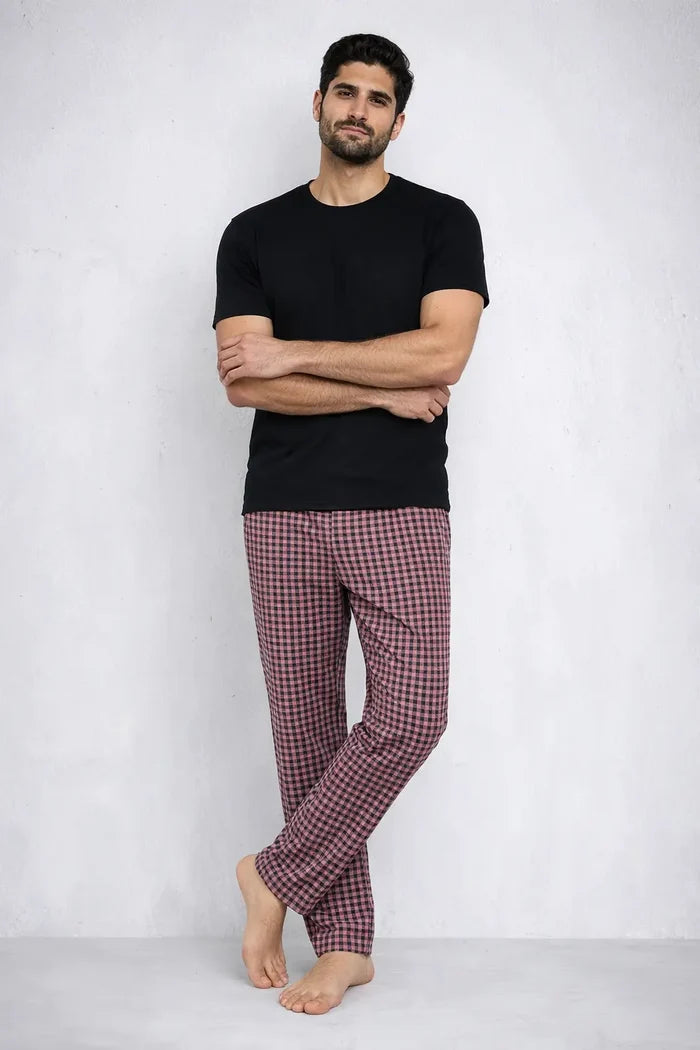 Men Cotton Trouser And Shirt (Light Orange Check) Stretchable - Hinz Clothing