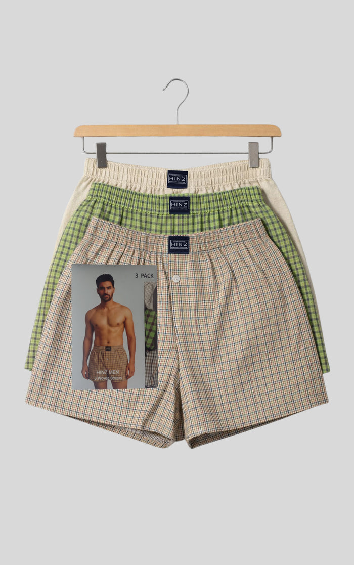 Men’s Woven Boxers – 3 Pack With Box Packing - Hinz Clothing