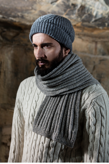 Merino and Cashmere Mens Ribbed Scarf