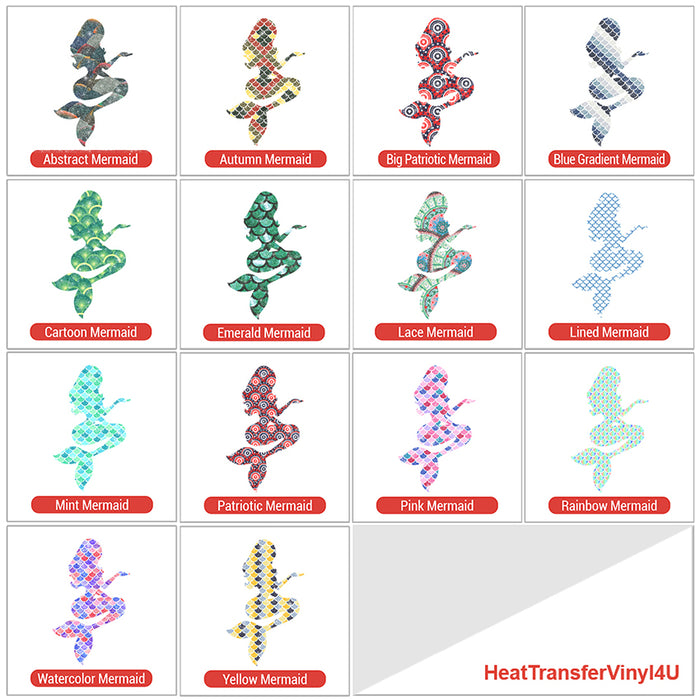 Mermaid Silhouette Theme PAC Glitter HTV - 14 patterns (8")