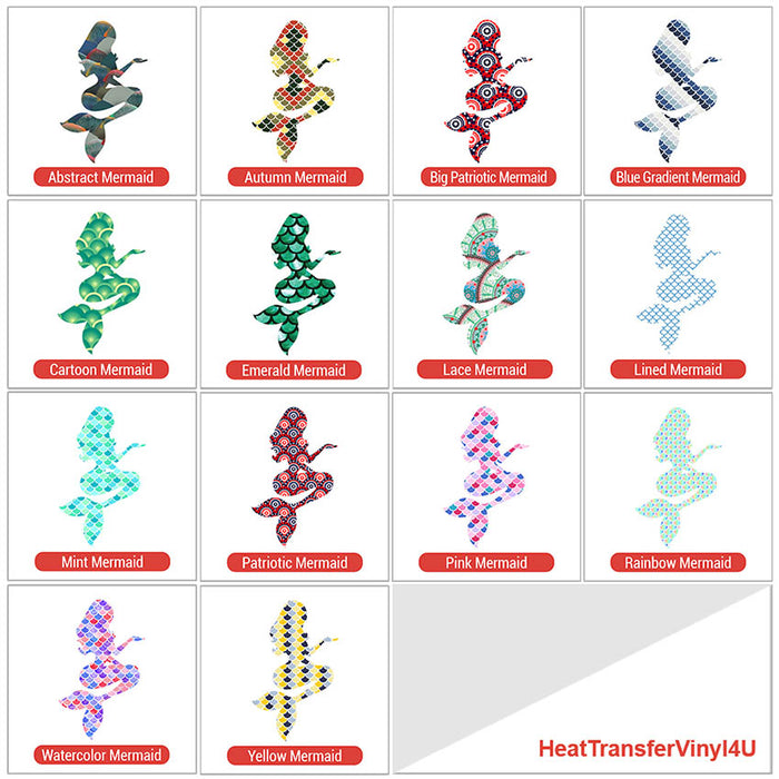 Mermaid Silhouette Theme PAC HTV - 14 patterns (8")