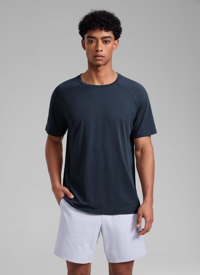 CRZ YOGA Men's Training Classic Fit Shirts Mech Short Sleeves True Navy