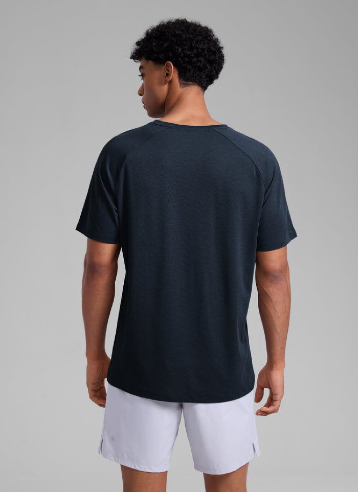CRZ YOGA Men's Training Classic Fit Shirts Mech Short Sleeves True Navy