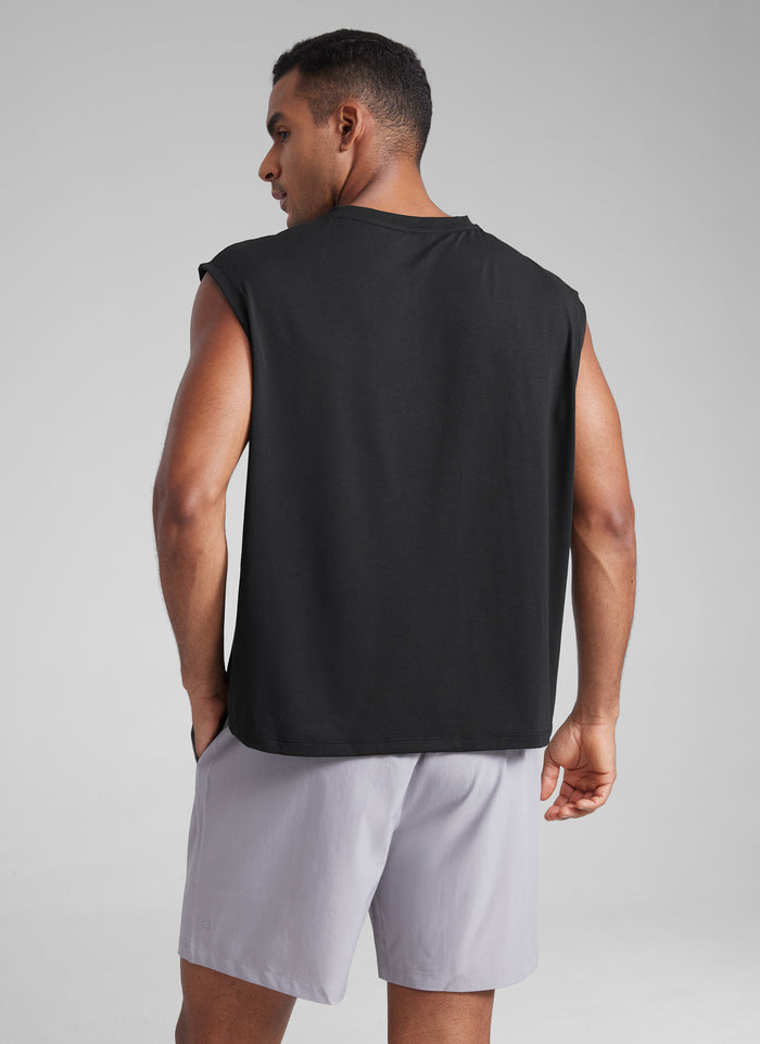 CRZ YOGA Men's Mesh Quick Dry Workout Relaxed Fit Tank Tops Sleeveless Black