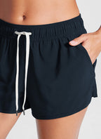 CRZ YOGA Women Mid Waisted Swim Shorts Side Splits Liner Pockets 3" True Navy