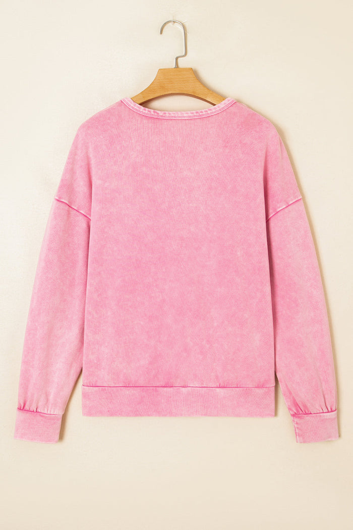 Mineral Wash Big Bow Patchwork Pullover Sweatshirt - Tops/Sweatshirts & Hoodies