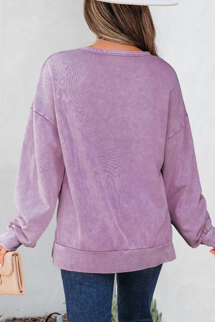 Mineral Wash Big Bow Patchwork Pullover Sweatshirt - Tops/Sweatshirts & Hoodies